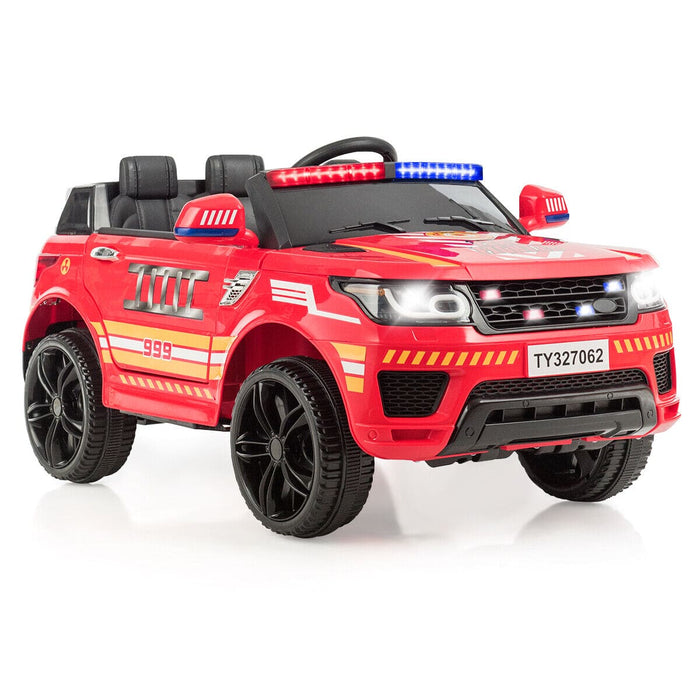 HoneyJoy 12V Kids Ride On Fire Truck RC Electric Truck w/LED Light & Siren Pink/Red