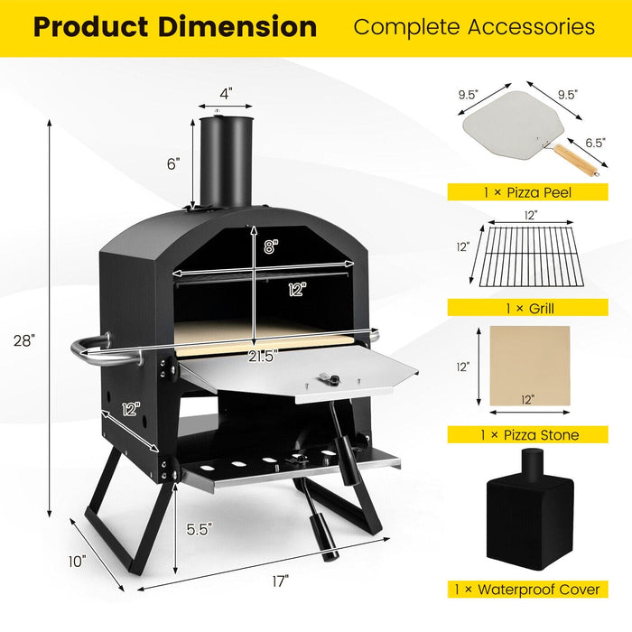 2-Layer Pizza Oven Wood Fired Pizza Grill Outside Pizza Maker w/Waterproof Cover