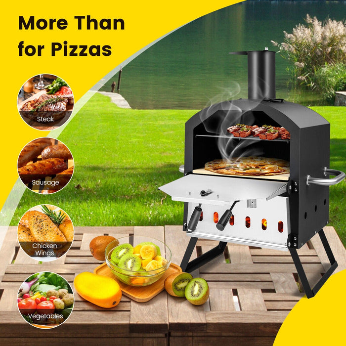 2-Layer Pizza Oven Wood Fired Pizza Grill Outside Pizza Maker w/Waterproof Cover