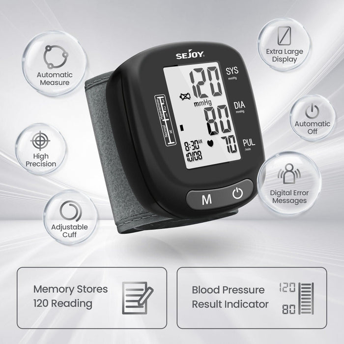 SEJOY Digital Automatic Wrist Blood Pressure Monitor BP Cuff Gauge Test Machine