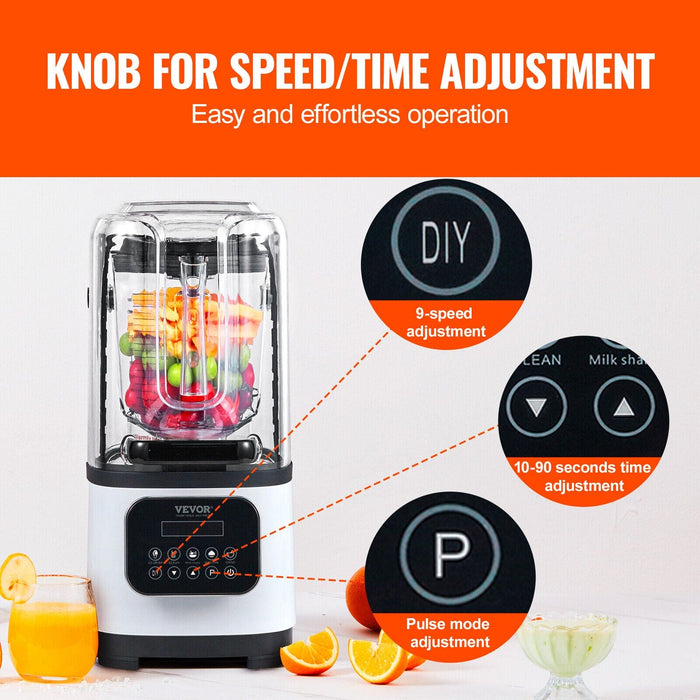 VEVOR 2L Smoothie Blender Commercial Fruit Juicer Mixer w/ Soundproof Cover
