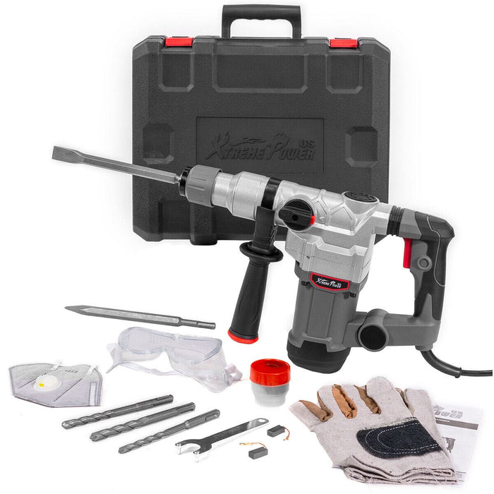 1200W 1" SDS Plus Electric Rotary Hammer Flat Bits Drill Chisel Set with Case