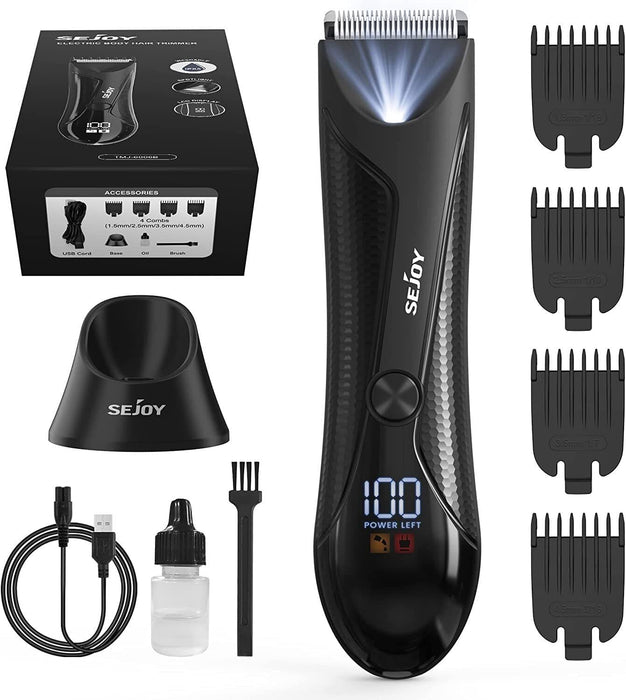 Electric Men Pubic Hair Trimmer Groin Body Hair Ball Shaver Clipper With USB&LED