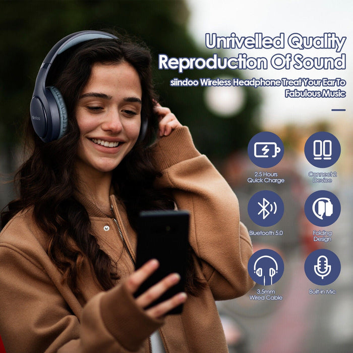 Wireless Headphones Bluetooth Headset Noise Cancelling Over Ear With Microphone