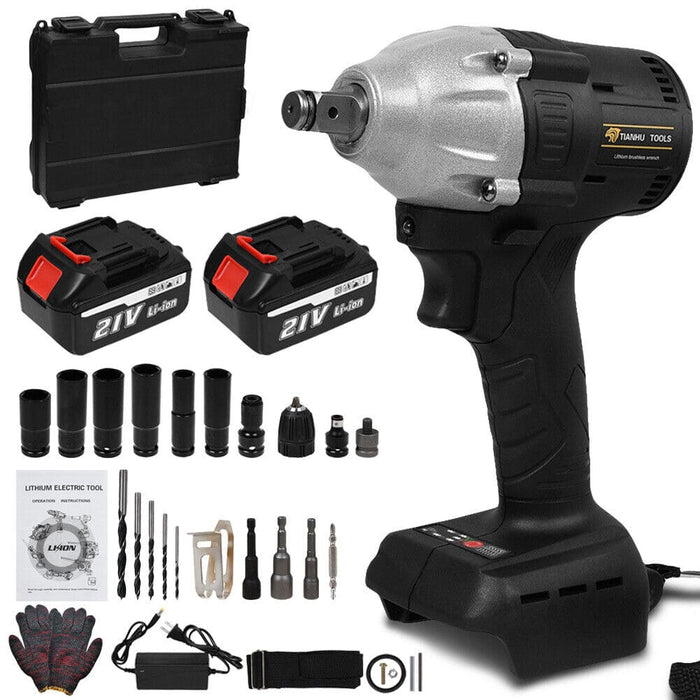 Cordless Electric Impact Wrench Gun 1/2'' High Power Driver w/Li-ion Battery 21V