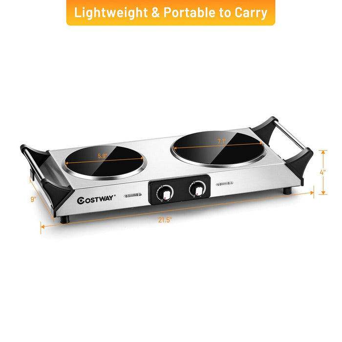 Costway Electric Hot Plate Ceramic Double Burner 1800W Infrared Cooktop Silver