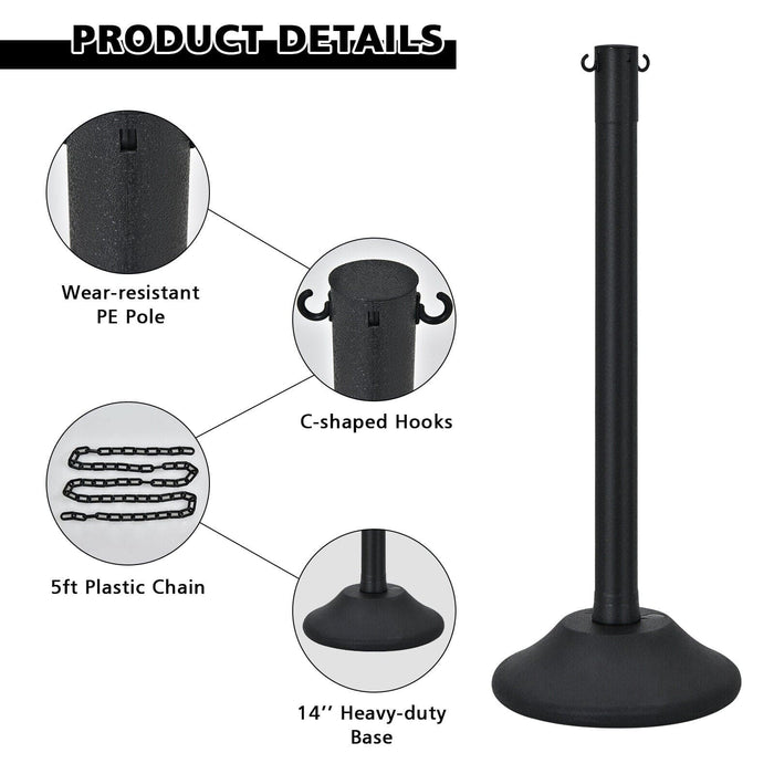 Costway 6PCS 36" Crowd Control Barrier Plastic Stanchion Post w/ 5FT Link Chain