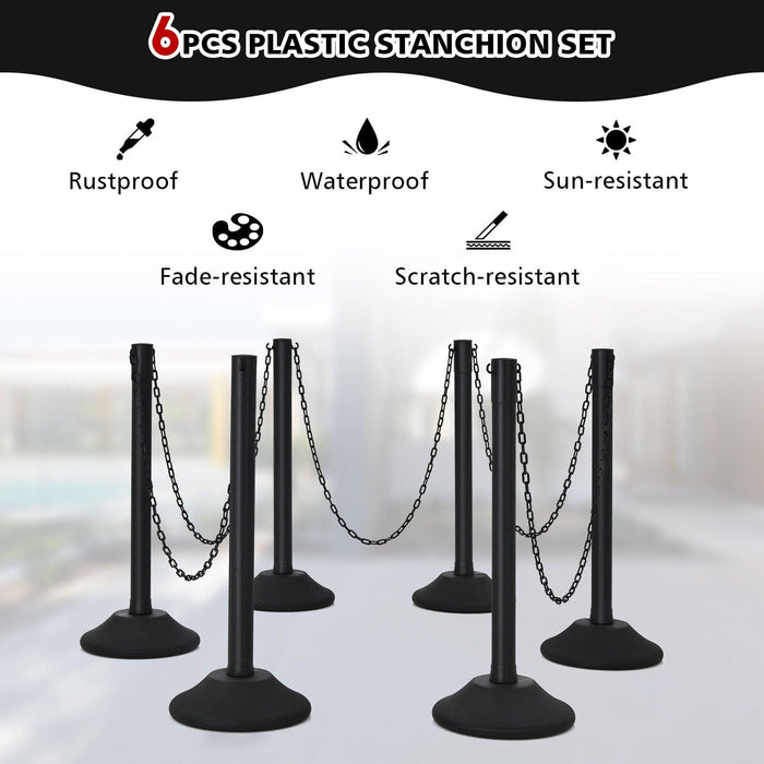 Costway 6PCS 36" Crowd Control Barrier Plastic Stanchion Post w/ 5FT Link Chain