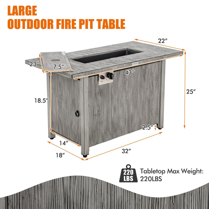 Wood-like Metal Fire Table 43-inch Propane Gas Fire Pit Table w/Protective Cover