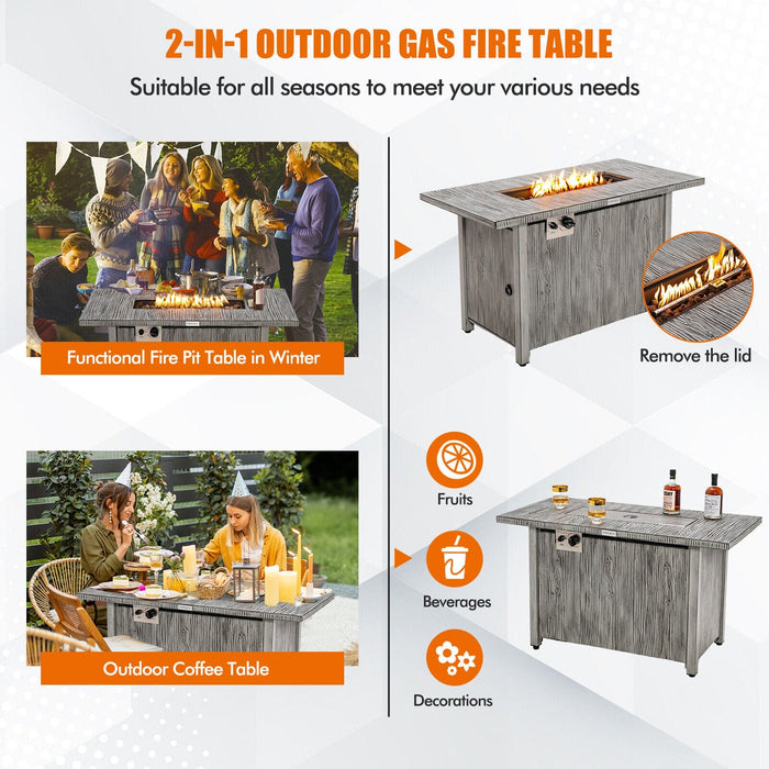 Wood-like Metal Fire Table 43-inch Propane Gas Fire Pit Table w/Protective Cover