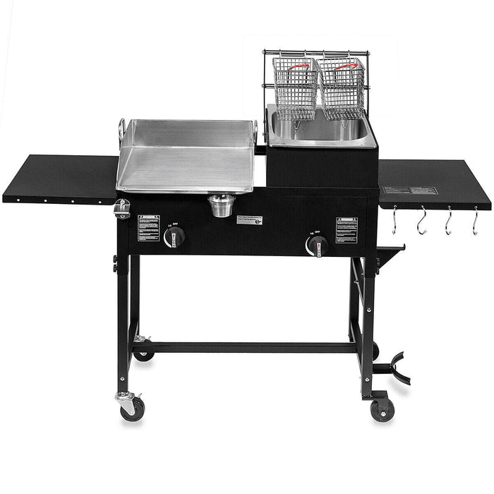 58,000 BTU Portable Propane Dual Burner Stove Station & Deep Fryer Side Shelves