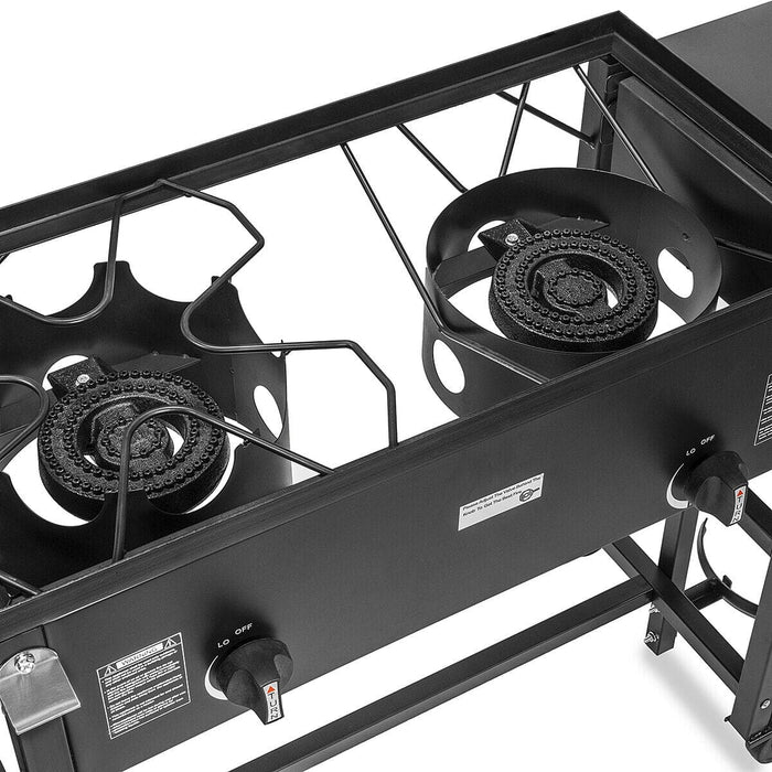 58,000 BTU Portable Propane Dual Burner Stove Station & Deep Fryer Side Shelves