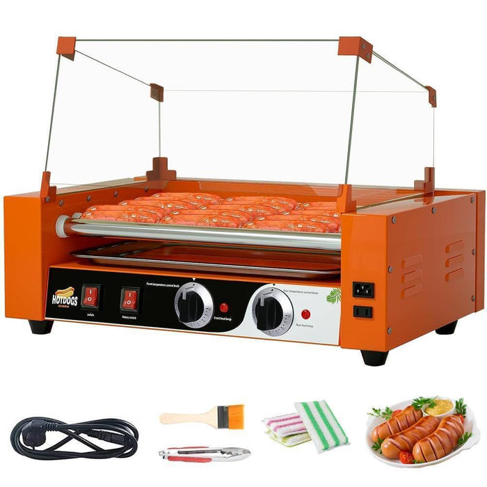 Commercial Electric 7 Roller 18 Hot Dog Grill Cooker Machine Stainless w/ Cover