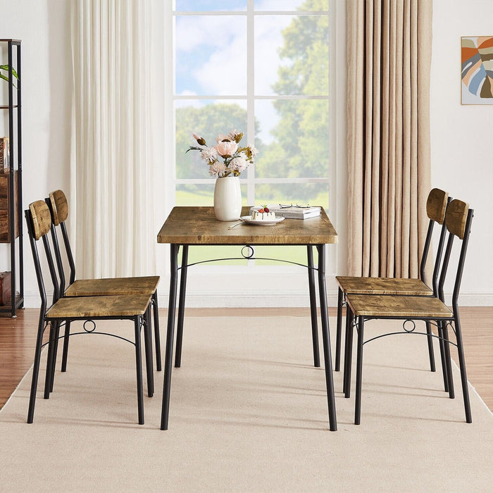 5-Piece Dining Table Set Wood Metal Table & 4 Chairs Kitchen Breakfast Furniture