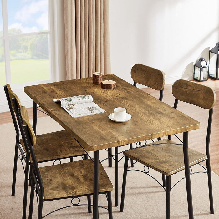 5-Piece Dining Table Set Wood Metal Table & 4 Chairs Kitchen Breakfast Furniture