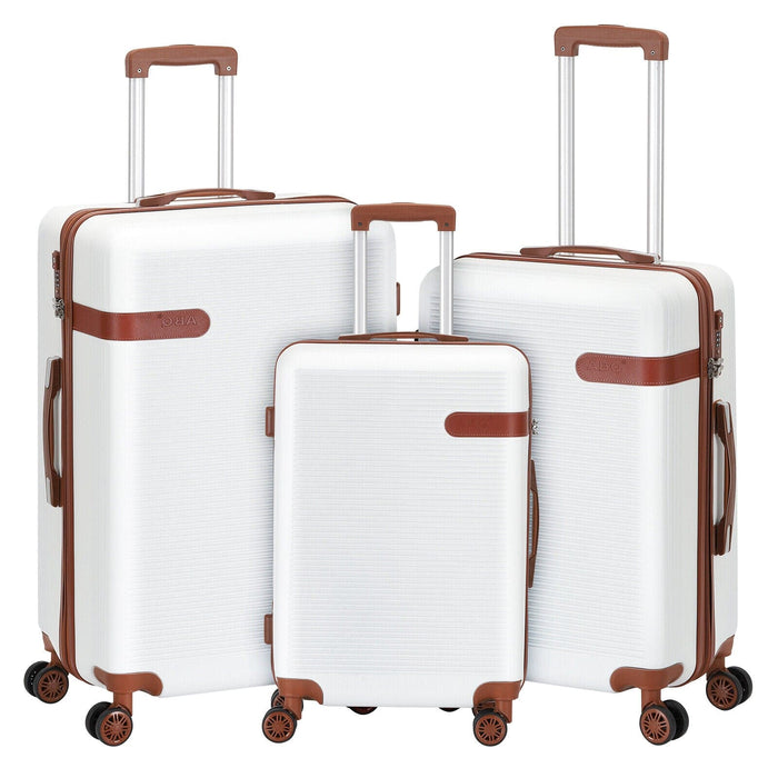 3 Piece Set Hardshell Suitcase Luggage Fashion TSA Lock White 20/24/28