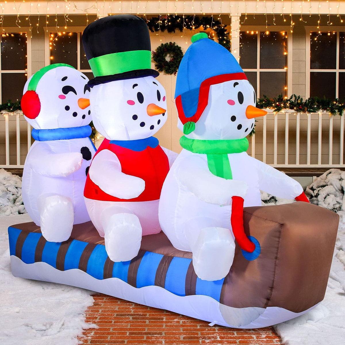 JOYIN 6 FT Long Christmas Inflatable Snowman with Build-in LEDs for Ch ...