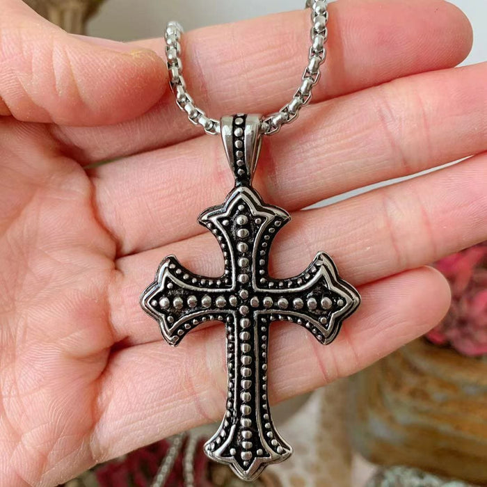 Men's Biker Catholic Cross Pendant Necklace For Men Ashes Stainless Steel