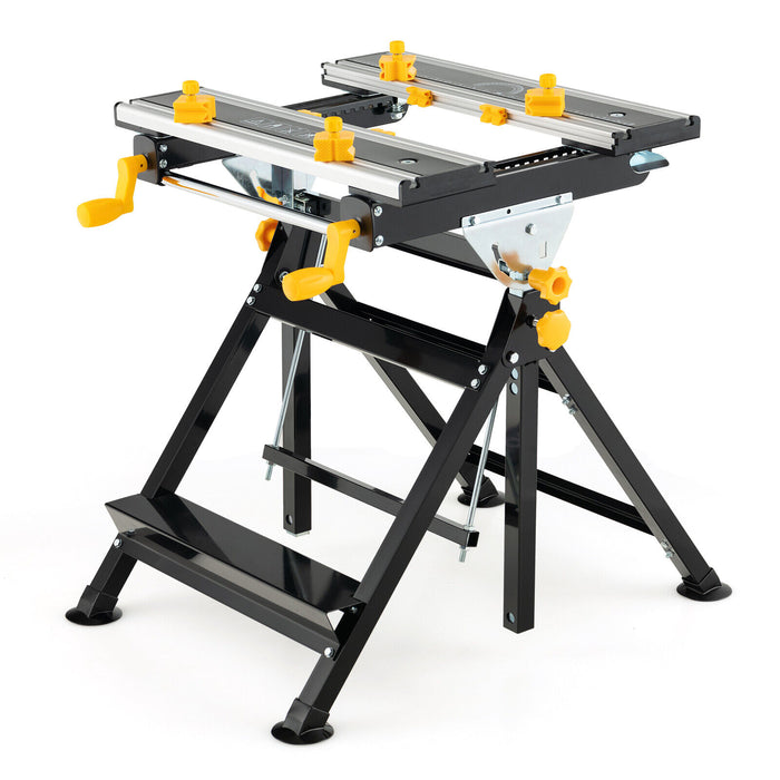 Folding Portable Workbench Work Table W/ Adjustable Height & Tiltable Platform