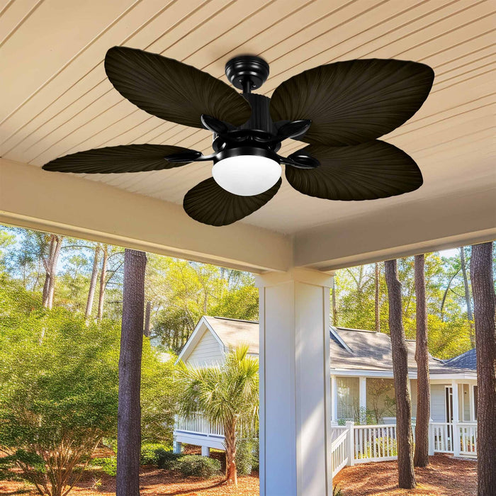 52'' Tropical Ceiling Fan with LED Light & Remote Outdoor Patio Palm Leaf Fan