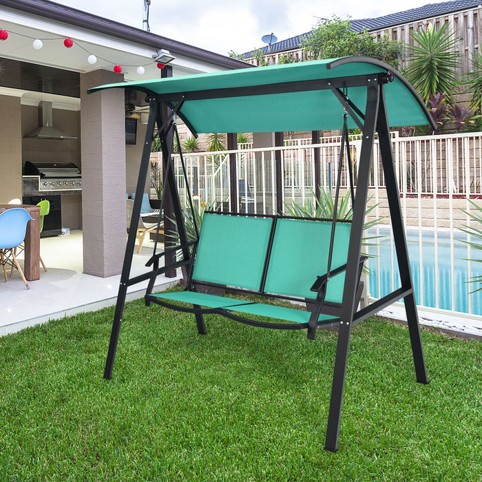 Outdoor 2-Person Patio Porch Swing Chair W/ Adjustable Canopy Turquoise