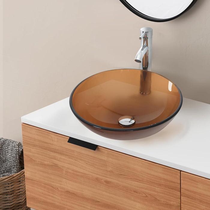 Bathroom Tempered Glass Vessel Sink Basin Chrome Faucet Pop Up Drain Set Bowl