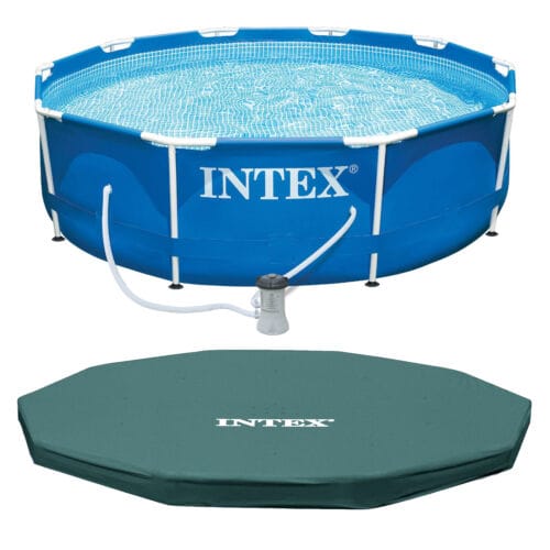 Intex Metal Frame 10' x 30" Outdoor Swimming Pool with Filter Pump and Cover