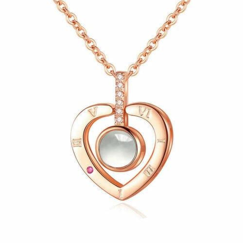 Love You in 100 languages Pendant Heart light Necklace Two Color Gold