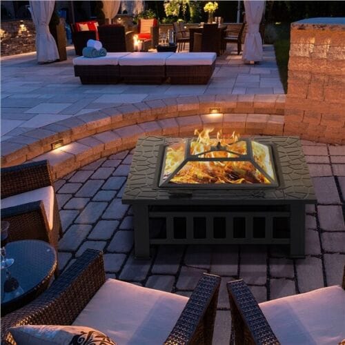 32" Square Metal Fire Pit Stove Firepit Brazier  Outdoor Patio Garden Backyard