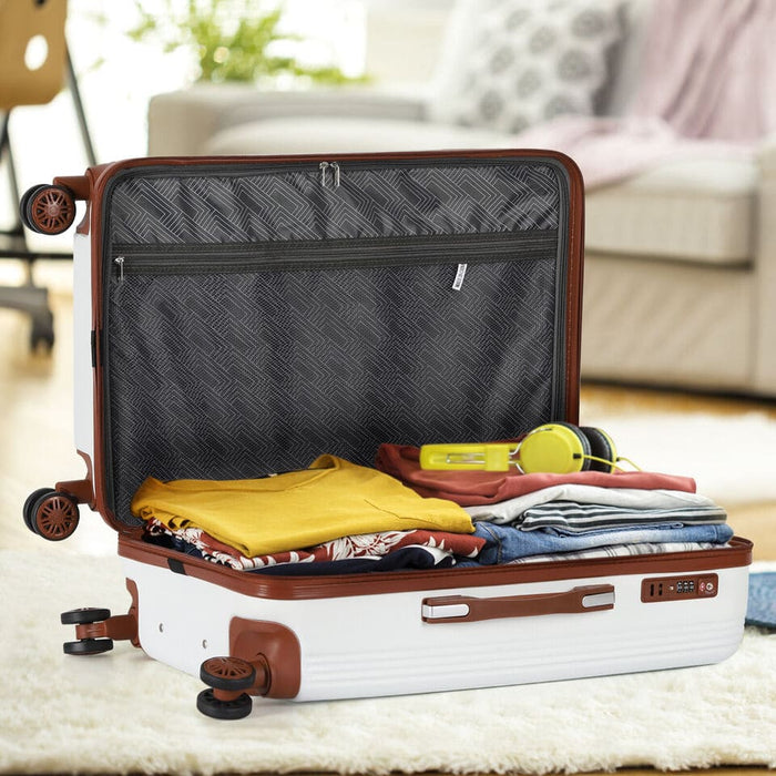 3 Piece Set Hardshell Suitcase Luggage Fashion TSA Lock White 20/24/28