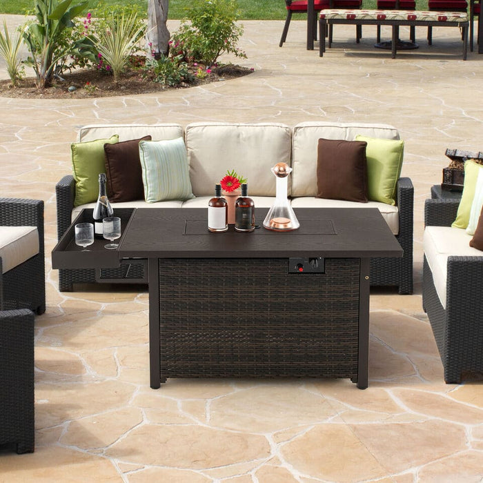 52" Outdoor Gas Fire Pit Table Patio Propane Firepit w/ Cover 50,000 BTU Brown