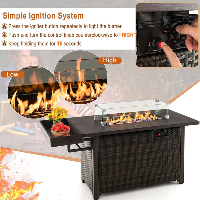 52" Outdoor Gas Fire Pit Table Patio Propane Firepit w/ Cover 50,000 BTU Brown