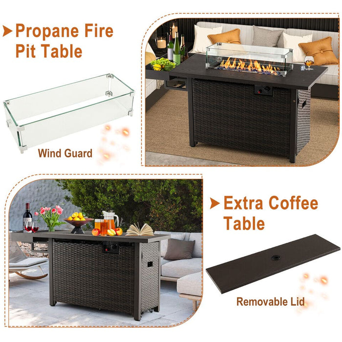 52" Outdoor Gas Fire Pit Table Patio Propane Firepit w/ Cover 50,000 BTU Brown