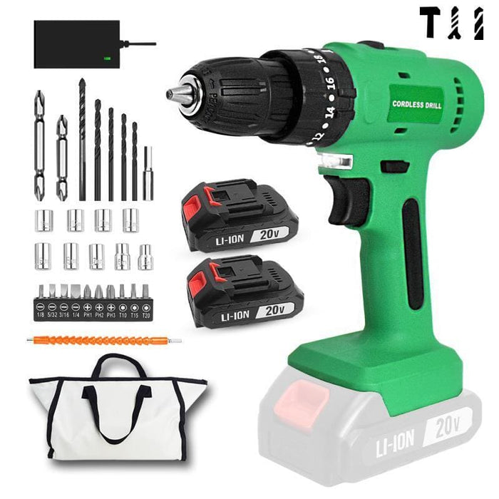 Tegatok Drill Set 20v Cordless Drill Driver 2 w/ Battery 2.0ah，Fast Charger
