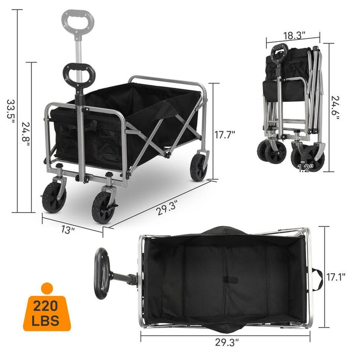 Wagon Folding Cart Collapsible Garden Beach Utility Outdoor Camping Sports Black