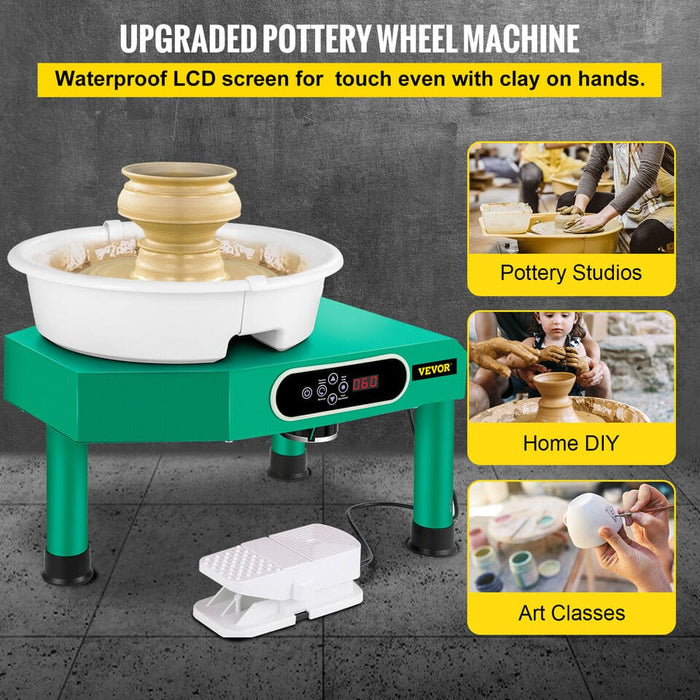 VEVOR Pottery Wheel Ceramic Wheel LCD Display w/Foot Pedal Sculpting Tools Green