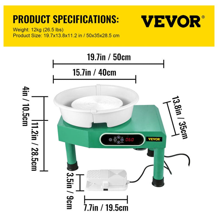 VEVOR Pottery Wheel Ceramic Wheel LCD Display w/Foot Pedal Sculpting Tools Green