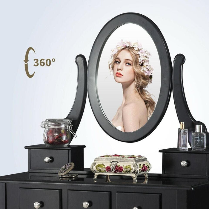 Vanity Table Set with Dressing Mirror & Stool Makeup Vanity Desk with 5 Drawers