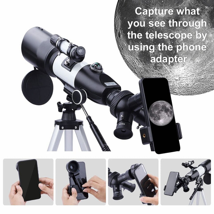 70MM Astronomical Telescope w/Mobile Phone Holder for Beginners watch the Moon