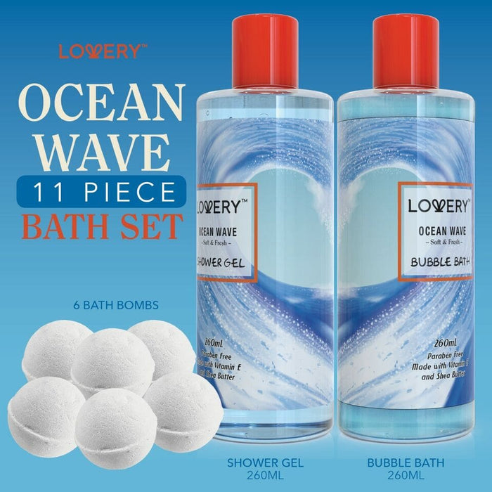 Ocean Wave Home Spa Basket - 11 Piece Bath & Body Gift Sets