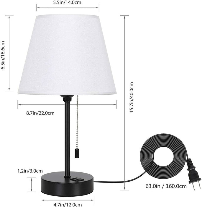 Set of 2 Table Lamps Modern Bedroom Nightstand Desk Lamp w/2 USB Charging Ports