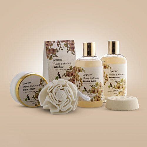 Home Spa Gift Basket - Honey & Almond Scent - Bath and Body Spa Set for Women