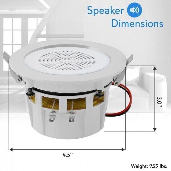 Pyle 4’’ Bluetooth Ceiling/Wall Speakers, 4 2-Way Speakers w/ Built-in LED Light