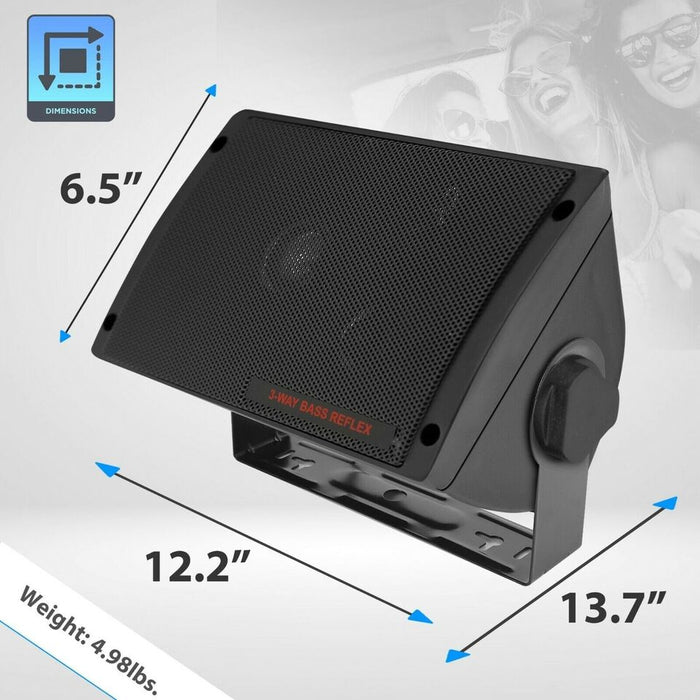 PYRAMID 2060 300W 3-Way Car Audio Mini Box Speakers Indoor Stereo System (Pair)