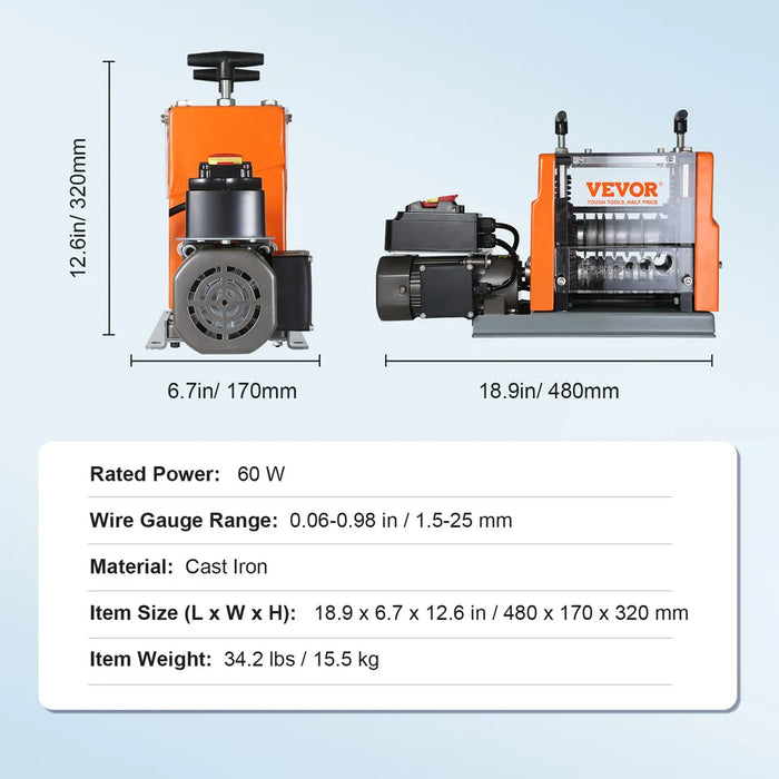 VEVOR Electric Wire Stripping Machine Copper Cable Stripper 0.06''-0.98'' 60 W