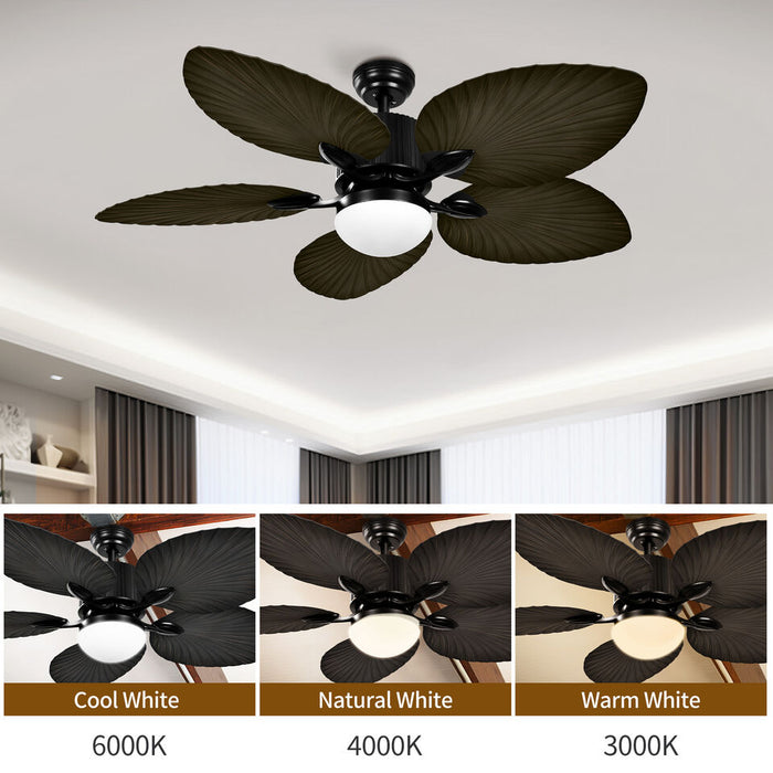 52'' Tropical Ceiling Fan with LED Light & Remote Outdoor Patio Palm Leaf Fan