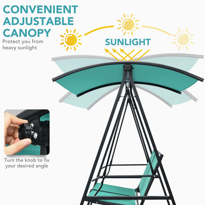 Outdoor 2-Person Patio Porch Swing Chair W/ Adjustable Canopy Turquoise