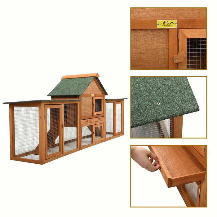84'' 2-Story Wooden Rabbit Hutch Bunny Cage Chicken Coop Guinea Pig Hamster Cage