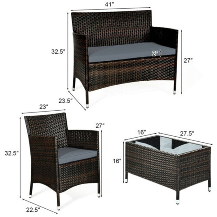8PCS Patio Rattan Conversation Furniture Set Outdoor w/ Gray Cushion
