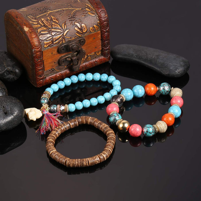 Wooden Beads Bracelets For Women Bohemia Elephant Tassel Charm Bracelet